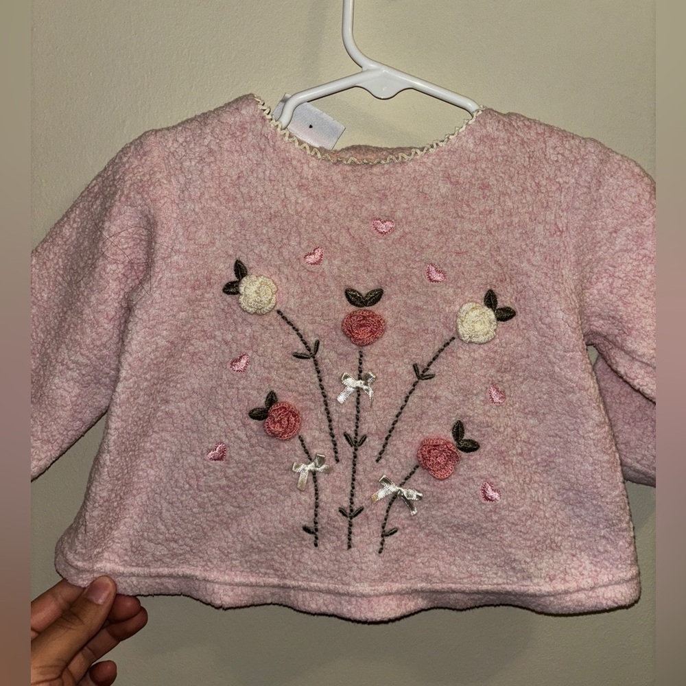 Pink Floral Embroidered Baby Sweater
